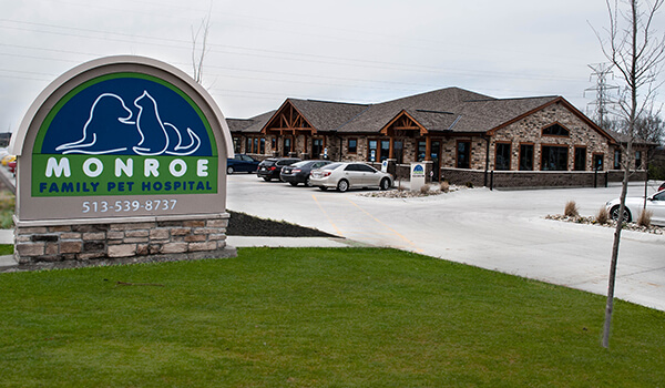 The front entrance to Monroe Family Pet Hospital